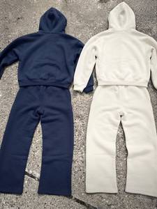 AUASPORTS Unisex Tracksuit Set Hooded Sweatshirt & <b>Pants</b> Full Length Solid Color Casual Style 100% Cotton Breathable Midweight - Product Image 2