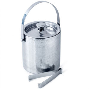 Seau à glace en acier inoxydable doré en forme de poubelle avec couvercle et pince, glacière créative à double paroi cannelée pour bar à domicile - Product Image 4