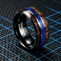 Bague de mariage pour homme, anneau en carbure de tungstène noir bombé avec incrustation d'opale bleue et de bois de koa, bijoux naturels en gros 8 mm