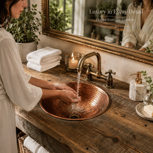 Handcrafted <b>Round</b> Hammered Copper Vessel Wash <b>Basin</b> Luxury Countertop Bathroom Sink Artisan Copper <b>Basin</b> for Home Hotel villa - Product Image 4