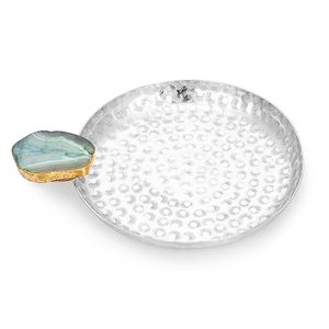 Bandeja Redonda Martillada Pequeña de Aluminio con Ágata, Color Plateado, Centro de Mesa Decorativo - Product Image 3