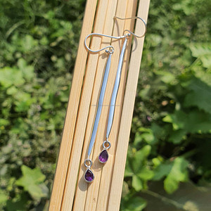 Modern Stylish 925 Sterling Silver Amethyst Purple Stone <b>Earrings</b> Extra Long Dangle Gold Plating Trendy Fine <b>Piercing</b> Jewelry - Product Image 4