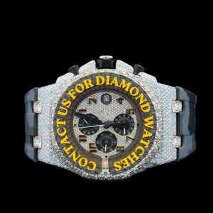 Reloj Cronógrafo de Pulsera de Caucho Gris y Negro con Esfera Redonda y Diamantes Moissanite, Colección Premium, el Más Vendido - Product Image 1