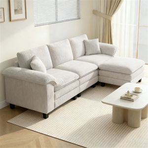 Divano a L Segmentato Beige per Soggiorno - Product Image 1