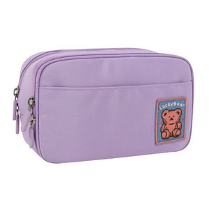 New Bear Patch Zippered Stationery <b>Bag</b> for <b>School</b> and Office Use SENDA Purple Nylon Pencil Case Stationery Set - Product Image 3