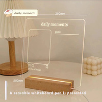 Base de veilleuse en bois massif, veilleuse de tableau d'affichage, bloc-notes en lucite acrylique USB, presse-papiers effaçable transparent