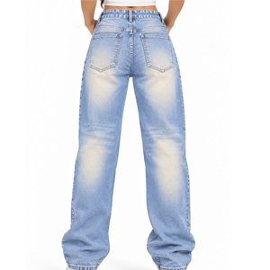 Jean en denim stretch délavé pour femme, coupe slim, toucher doux, finition délavée, style streetwear déchiré, longueur intégrale, style vintage - Product Image 2