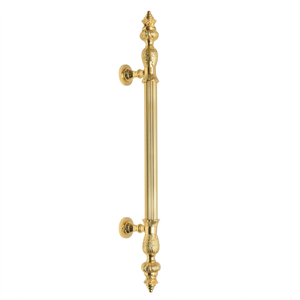 Poignée de porte d'entrée moderne de luxe en laiton massif |   Colonne cannelée avec extrémités décoratives ornées pour usage hôtelier - Product Image 1