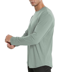 เสื้อยืดแขนยาวผู้ชาย ทรงปกติ สีพื้น คอกลม ผ้าฝ้าย 100% แห้งเร็ว ป้องกันรังสียูวี ระบายอากาศได้ดี เป็นมิตรกับสิ่งแวดล้อม สวมใส่สบาย - Product Image 3
