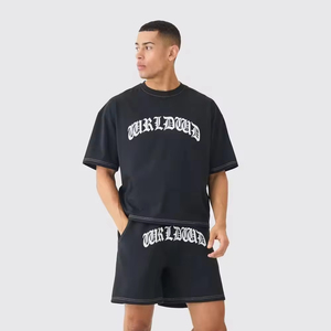 Camiseta Oversize de Algodón para Hombre, Estilo Urbano, Corte Holgado, Hombros Caídos, Bordado, Manga Corta, Casual, Estampada - Product Image 1