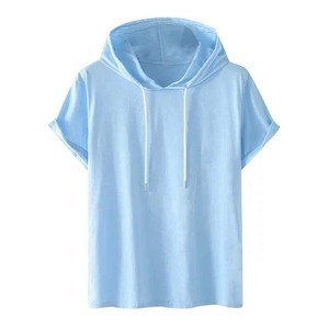 เสื้อยืดถักแขนสั้นมีฮู้ดสีเหลืองสำหรับทุกเพศทรงหลวมสวมใส่สบายในฤดูร้อน - Product Image 4