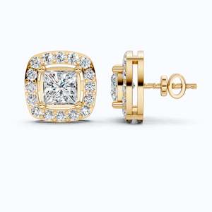 ต่างหูเพชรทรงเจ้าหญิงแบบ Halo ชุบทองคำขาว 10K พร้อมเพชรที่ได้รับการรับรองจาก IGI ดีไซน์ทรงสี่เหลี่ยมแบบ Cluster สวยงาม - Product Image 1
