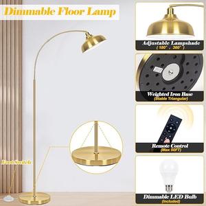 Lampe sur pied moderne dorée en forme d'arc avec abat-jour en verre pour éclairage de lecture à côté du canapé - Product Image 3