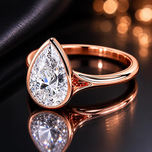 Bague de fiançailles solitaire de luxe en diamant de laboratoire taille poire, halo caché, 3 carats, or rose plaqué or 14K, pour femme, couleur IGI E/F - Product Image 4