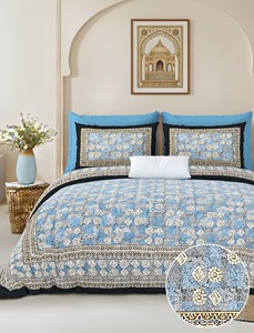 Parure de lit 3 pièces personnalisable Alankar en coton 100% imprimé à la main motif floral, 40 fils, 200TC, anti-acariens, toutes saisons, style simple - Product Image 1