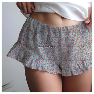 Nuevos shorts de verano con volantes y estampado de bloques para mujer, ropa de descanso de algodón con estampado de bloques y volantes, colección Baby Doll para chicas de playa - Product Image 3