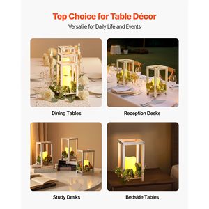 Set di 12 Lanterne in Legno per Centrotavola Matrimoniale, Include 12 Portacandele in Legno e 12 Decorazioni LED Senza Fiamma per Matrimoni - Product Image 6
