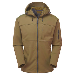 Men's Khaki Hooded <b>Fleece</b> <b>Jacket</b> With Zipper Closure Windproof Casual Style Autumn Wear Polyester Shell Regular Fit - Product Image 1