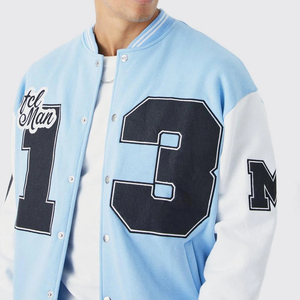 Fabricante de Chaquetas Varsity Personalizadas OEM, Chaqueta Letterman de Alta Calidad al por Mayor, Cuerpo de Mezcla de Lana, Mangas de Cuero PU, Bordada - Product Image 4