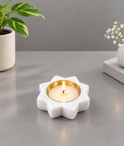 Portavelas de Mármol, Regalo de Boda, Portavelas Cuadrado de Piedra, Portavelas con Forma de Flor de Mármol - Product Image 1