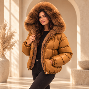 Veste de motard en cuir véritable pour homme avec capuche en fourrure de renard, vêtement d'extérieur luxueux et chaud pour l'hiver - Product Image 4