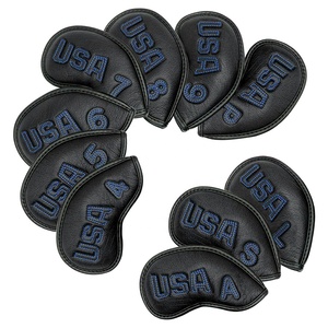 Nouveauté d'usine : Housse de tête de club de golf personnalisée brodée magnétique noire pour fer, <span class=keywords><strong>putter</strong></span> et bois, en cuir PU, avec broderie OEM de qualité supérieure - Product Image 2