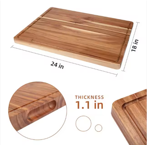 Grande planche à découper en bois d'acacia avec poignée, plateau de service épais en bois brut - Product Image 6