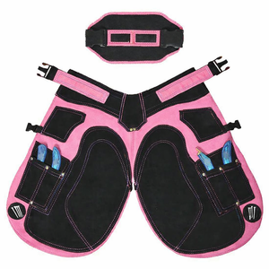 Veterinary Premium Quality <b>Black</b> & Pink Farrier <b>Apron</b> English Full Chaps Genuine Leather & Fabric Durable Buckle Closure - Product Image 1
