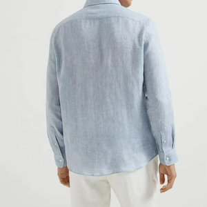 Camisas de Lino Casuales para Hombre OEM con Logotipo Personalizado, Camisa de Lino Sólida de Manga Larga, Transpirable y Suave - Product Image 2