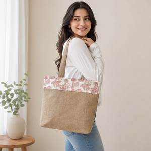 Sac fourre-tout en toile de jute imprimé champignons, en jute naturelle PP 8oz, sac de plage et de shopping, logo personnalisé, fabricant OEM ODM B2B - Product Image 4