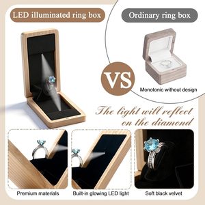Wooden Engagement <b>Ring</b> <b>Box</b> For <b>Proposal</b> Jewelry Gift <b>Box</b> Wood Rotating Wedding Day <b>Ring</b> <b>Box</b> With Led Light Gift Packaging(Ash Wo - Product Image 4