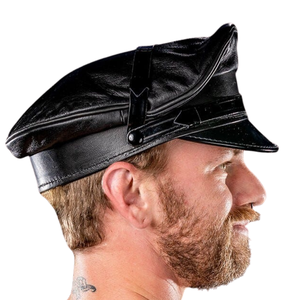 Casquette en cuir pour motard avec visière mate, en cuir véritable de qualité supérieure, coupe structurée, style club classique - Product Image 5