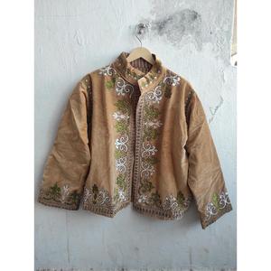 Vintage Style Suzani Beige Bohemian Cotton <b>Jacket</b> Hand Embroidered Floral Elegant <b>Short</b> <b>Jacket</b> - Product Image 1