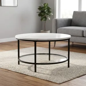 White Marble Round Coffee <b>Table</b> with Glass Top 2 Tier Circle <b>Center</b> <b>Table</b> with Storage Modern <b>Living</b> <b>Room</b> Cocktail <b>Table</b> - Product Image 5