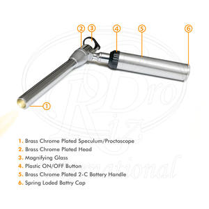 ชุดเครื่องมือตรวจทวารหนักสุนัขแบบมีไฟ 5 ชิ้น ชุบโครเมียม ทำจากทองเหลือง ประกอบด้วย 4 หัวตรวจ และด้ามจับใช้แบตเตอรี่ 2C บรรจุในกล่องพลาสติก - Product Image 4