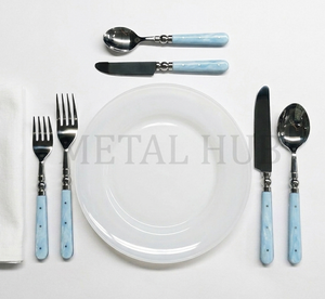 Ensemble de couverts Sky Quartz en acier inoxydable avec manche en résine, service de 6 pièces, finition argent brillant, vaisselle de luxe pour table à manger, cadeau - Product Image 2
