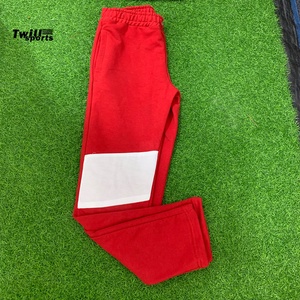 Pantalon de sport respirant TWILL-SPORTS pour hommes, couleur rouge, empiècements blancs, vêtements de sport décontractés, 100 % coton biologique, vente en gros - Product Image 2