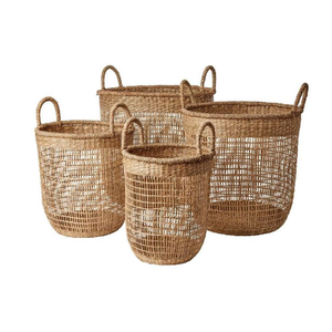 Panier de rangement pliable en forme de U avec poignée cylindrique, tressé à la main en jonc de mer/jute naturel, écologique et durable - Product Image 3