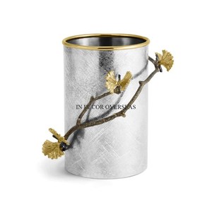 Vase à fleurs cylindrique de couleur rose avec revêtement en poudre et boules métalliques dorées, accessoires décoratifs pour la maison et l'hôtel - Product Image 2
