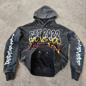 Sweat à capuche surdimensionné personnalisé pour homme, style hiver, avec motif lettres françaises, tendance, effet vieilli, imprimé numérique vintage antique - Product Image 1