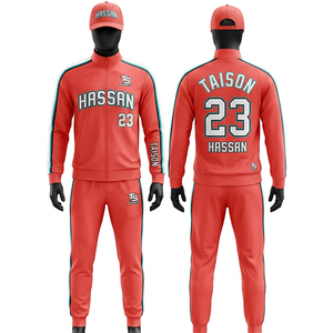 Conjunto Deportivo de Béisbol para Hombre, Premium, 320 GSM, Forro Polar de Poliéster, Diseño de Paneles Rojos y Blancos, Bordado, Transferencia Térmica, Logotipo Personalizado - Product Image 6
