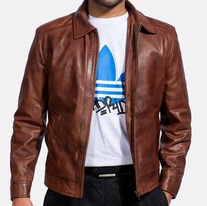 Veste en cuir marron vieilli à col rabattu en cuir de mouton, veste en cuir marron ciré OEM, vestes vintage pour hommes - Product Image 3