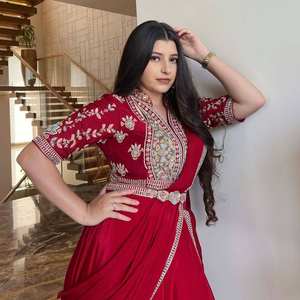 Moti Work Embellished Party Wear Lehenga Saree Robes de bal élégantes Look - Product Image 3