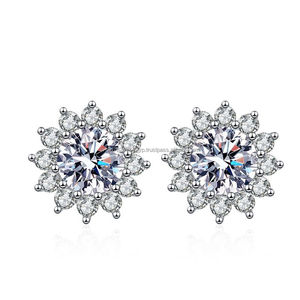 925 Sterling <b>Silver</b> Women's Luxury Gold-Plated VVS Moissanite Diamond Halo Stud Earrings Cute Iced Screw Back Gift for Occasions - Product Image 4