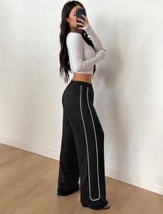 Unisex Black Wide Leg Sweatpants With <b>White</b> Side Stripe Elastic Waist Drawstring Casual <b>Jogger</b> Pants Autumn Streetwear - Product Image 3