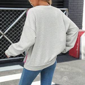 Grey Women's Crewneck Sweatshirt Cotton Fleece Contrast Piping Oversized Casual Long Sleeve Hoodies Custom Logo Factory Direct - Product Image 2