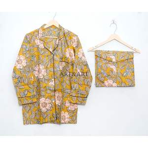 Conjunto de Pijama Elegante de Algodón Suave con Estampado Floral Digital para Mujer, Ropa de Dormir Amarilla de Larga Duración para Vacaciones de Primavera y Uso Diario - Product Image 2