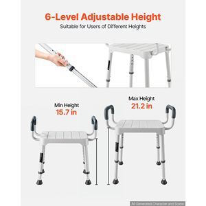 Sedia da Doccia con Braccioli, Altezza Regolabile a 6 Livelli, Sedile Antiscivolo per Vasca e Doccia - Product Image 2