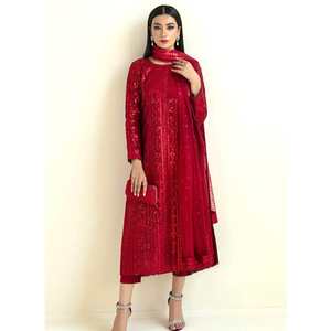 ผ้าจอร์เจียเจ็ตปักลวดลายตามสมัยนิยมมีสีแดงเข้ม - Product Image 1