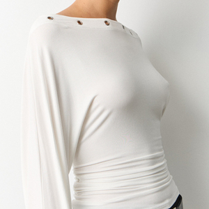 <b>Women's</b> Summer Logo Jersey <b>Compressed</b> Drop-Shoulder Crop <b>Top</b> Long Sleeve Slim Fit Grommet Detail Front Elegant <b>Women</b> Crop <b>Top</b> - Product Image 3